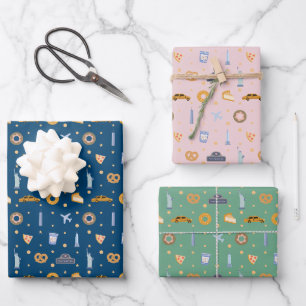 winter New York City patroon marine roze groen Inpakpapier Vel