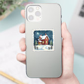 Winter Night Cabin Stamp Sticker (Telefoon)