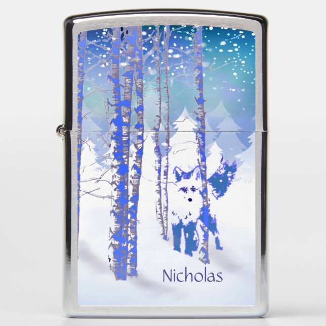 Winter Night Forest Snow Fox Animal Custom Name (Voorkant)