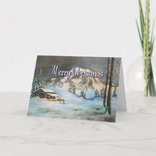 WINTER NIGHT LOG CABIN DOOR SHARON SHARPE FEESTDAGEN KAART