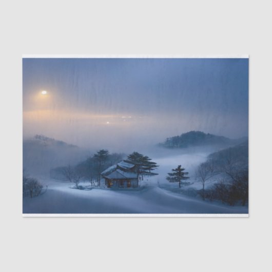 Winter Night Mountain Snow Moon Painting Tissuepapier (Voorkant)