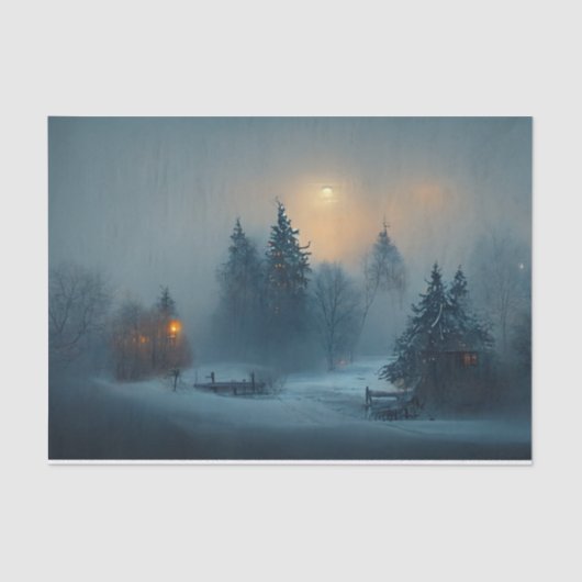 Winter Night Snow Pine Tress Painting Tissuepapier (Voorkant)