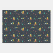 Winter Night Snowflakes landend op kleine huizen Inpakpapier Vel (Voorkant)