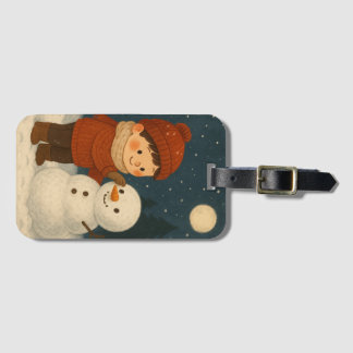 Winter Night Snowman Fun Bagagelabel