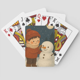 Winter Night Snowman Fun Pokerkaarten