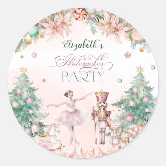 Winter Nutcracker Floral Birthday Party Baby Girl Ronde Sticker (Voorkant)