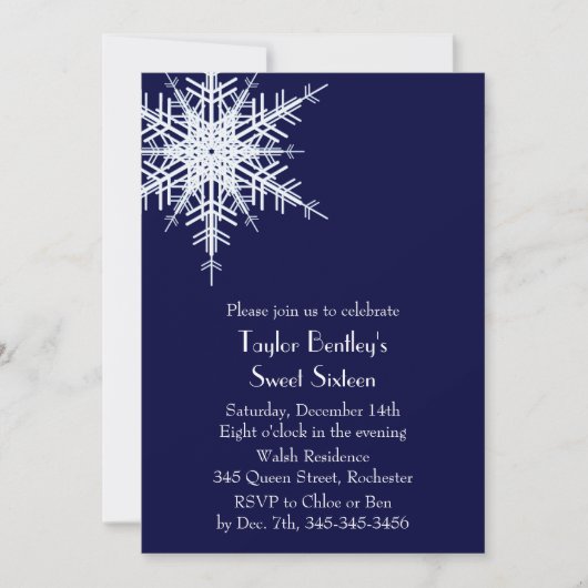 Winter Offset Snowflake 16th Birthday Invite blue Kaart (Voorkant)