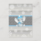 Winter Olifant Blauw Jongen Dank u Kaart, rustiek Informatiekaartje (Achterkant)
