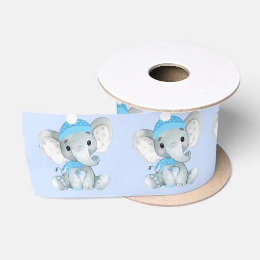 Winter Olifant Blauw jongen Satijnen Lint Stoelboo (Spoel)