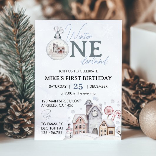 Winter Onderland Boy 1er Anniversaire Invitation