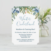 Winter Onderland Boys 1st. Birthday Party Kaart (Staand voorkant)