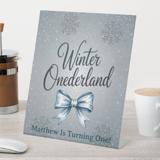 Winter Onderland Boys 1st. verjaardagsfeestje Reclamebord Met Voetstuk