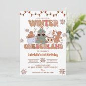 Winter Onderland Groovy Kerstmis Verjaardagsfeest Kaart (Staand voorkant)