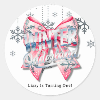 Winter Onderland Meisje 1e. verjaardagsfeestje Ronde Sticker