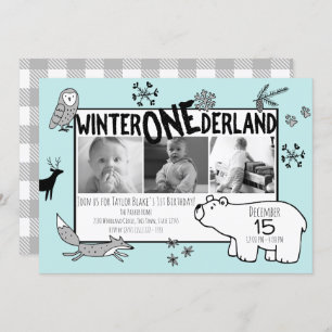 Winter One-derland 1st Birthday Tri Photo Woodland Kaart