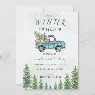 Winter ONE Derland Green Truck Verjaardagsfeest Kaart