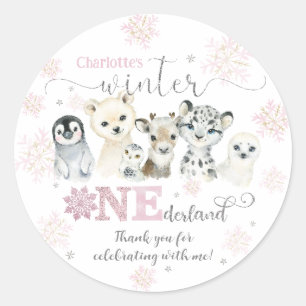 Winter ONEdeland Arctische Dieren Sneeuw 1e Verjaa Ronde Sticker
