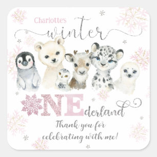 Winter ONEdeland Arctische Dieren Sneeuw 1e Verjaa Vierkante Sticker