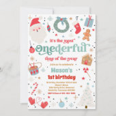 Winter ONEderful Blue Kerstmis Birthday Party Kaart (Voorkant)