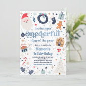 Winter ONEderful Blue Kerstmis Birthday Party Kaart (Staand voorkant)
