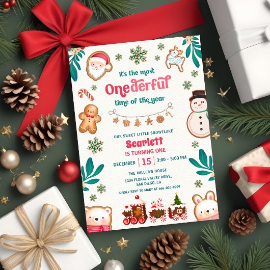 Winter Onederful Gingerbread Cookie 1st Birthday Kaart