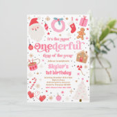 Winter ONEderful Pink kerstfeest Party Kaart (Staand voorkant)