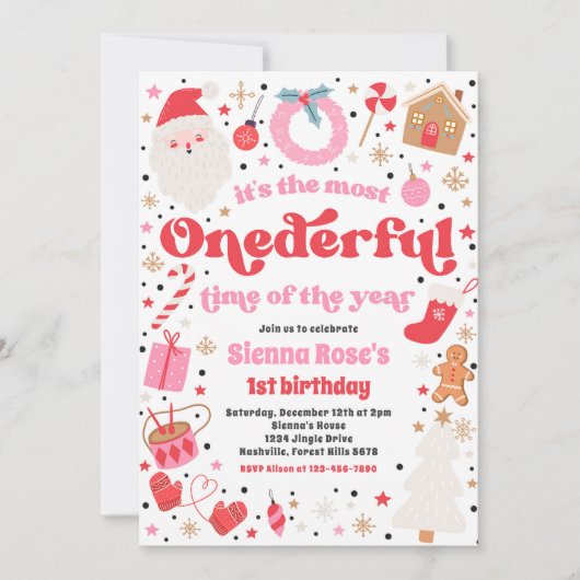 Winter ONEderful Pink kerstfeest Party Kaart (Voorkant)