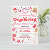 Winter ONEderful Pink kerstfeest Party Kaart (Staand voorkant)