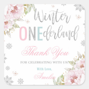 Winter ONEderland 1e Verjaardag Bedankt Favor Vierkante Sticker