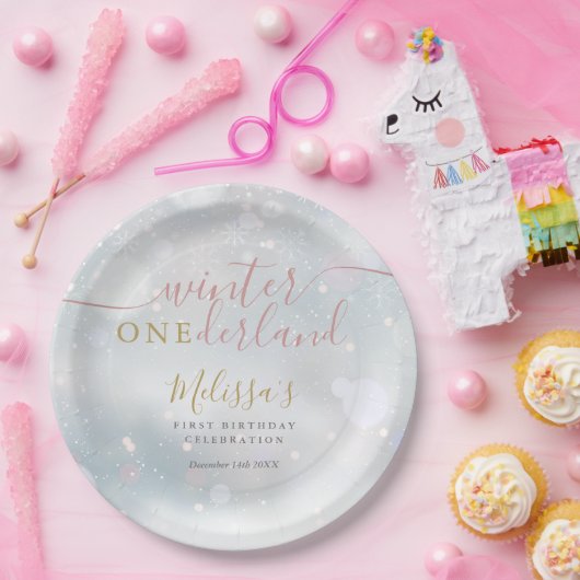 Winter Onederland 1e Verjaardag Roze En Goud Papieren Bordje (Feest)