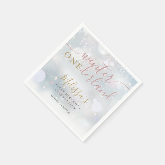 Winter Onederland 1e verjaardag Roze en Goud Servet (Hoek)