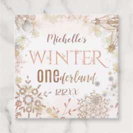 Winter Onederland 1e verjaardag Roze Snowflake Bedankjes Labels