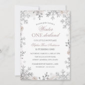 Winter Onederland 1e verjaardag Silver Snowflake Kaart (Voorkant)