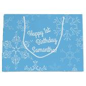 Winter Onederland 1e verjaardag Snowflakes Groot Cadeauzakje (Voorkant)