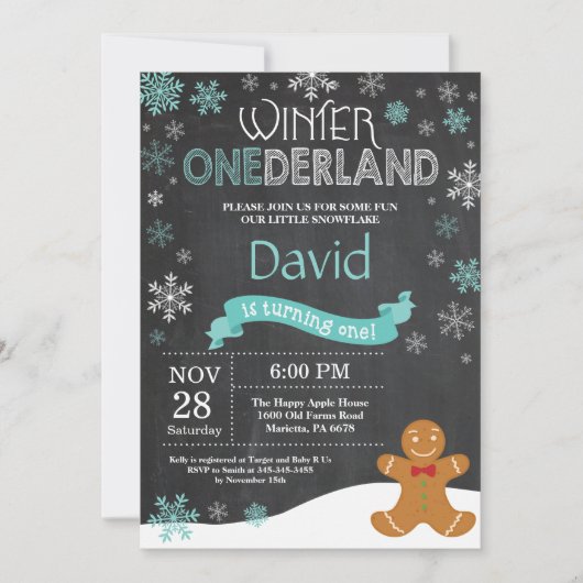 Winter Onederland 1e verjaardag uitnodiging (Voorkant)