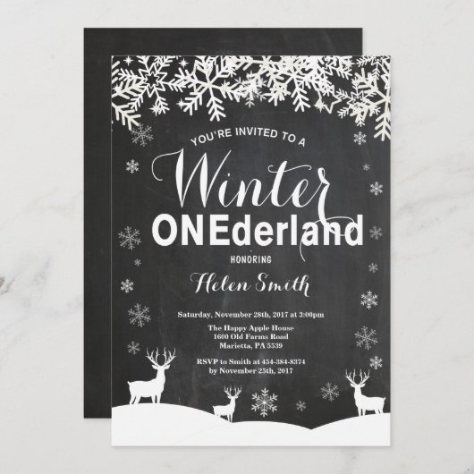 Winter Onederland 1e verjaardag uitnodiging (Voorkant / Achterkant)