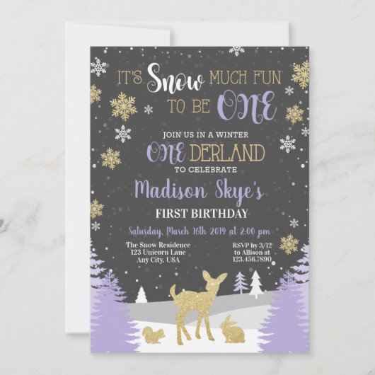 Winter Onederland 1e verjaardag uitnodiging (Voorkant)