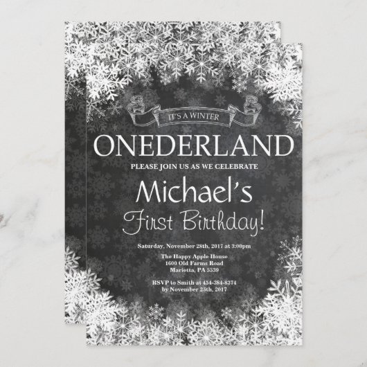 Winter Onederland 1e verjaardag uitnodiging (Voorkant / Achterkant)