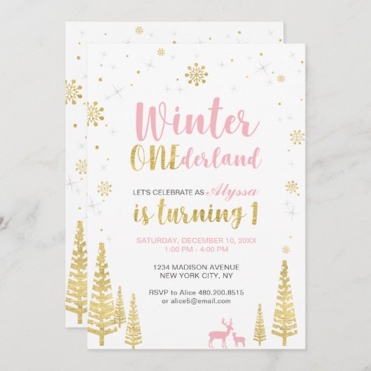 Winter Onederland 1e verjaardag uitnodiging - meis (Voorkant / Achterkant)