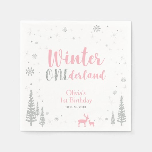 Winter Onederland 1e verjaardag van Napkin Servetten (Voorkant)