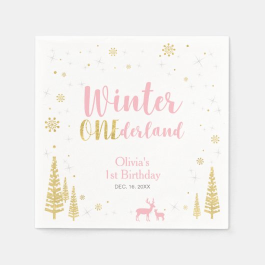 Winter Onederland 1e verjaardag van Napkin Servetten (Voorkant)