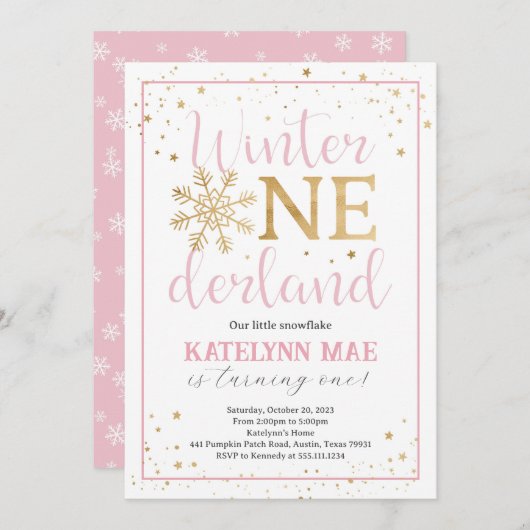 Winter Onederland 1e verjaardagsfeest uitnodiging (Voorkant / Achterkant)