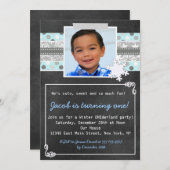 Winter ONEderland 1e verjaardagsuitnodiging Blauw Kaart (Voorkant / Achterkant)