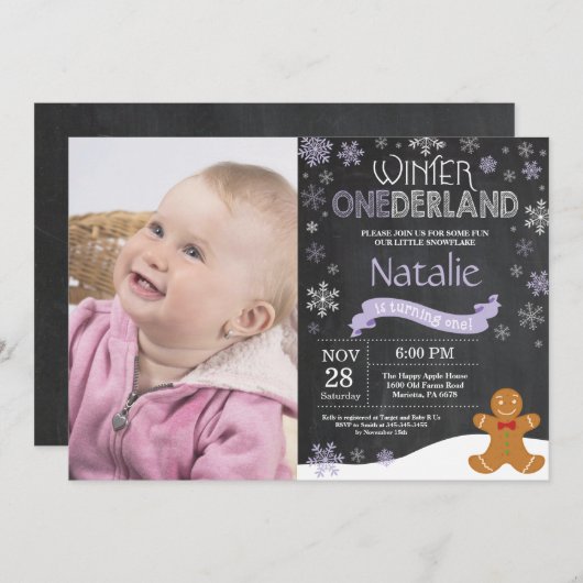 Winter Onederland 1er Anniversaire Invitation (Devant / Derrière)