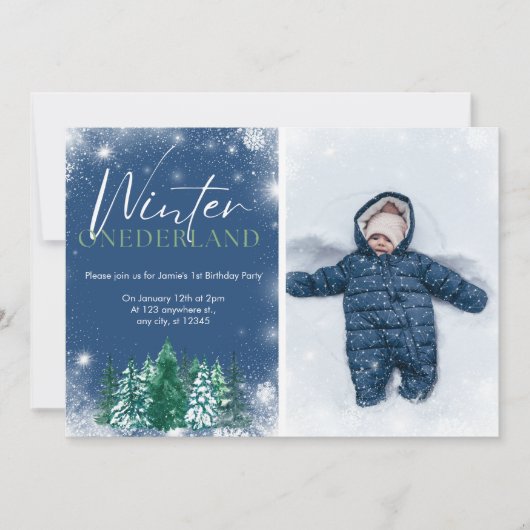 Winter Onederland 1er anniversaire Invitations Pho (Devant)