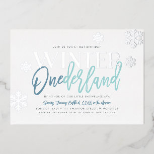 Winter ONEderland 1st Birthday Blue Silver Folie Uitnodiging