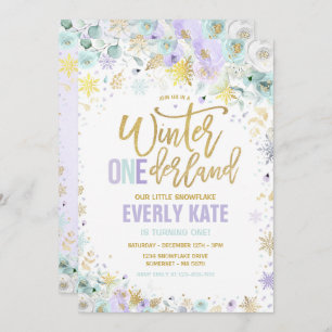 Winter ONEderland 1st Birthday Gold Lila Mint Kaart