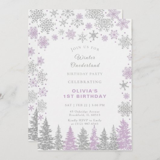 Winter ONEderland 1st Birthday Invitation Editable (Devant / Derrière)