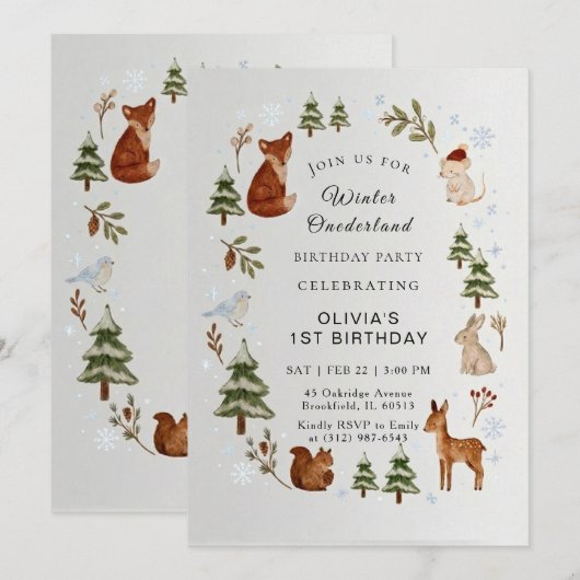 Winter ONEderland 1st Birthday Invitation Editable (Devant / Derrière)