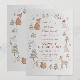 Winter ONEderland 1st Birthday Invitation Editable Kaart